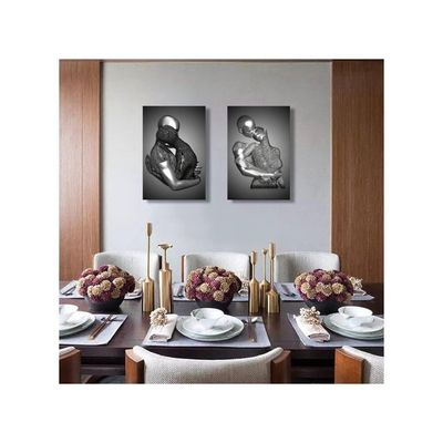 Ncyel Framed 3 Pcs Love Heart 3D Wall Art Metal Sculpture Romantic Couple Hug Abstract Art Prints Posters Decor Grey Black And White Canvas Prints For Bedroom Living Room Bathroom Hotel Valentine'S Day