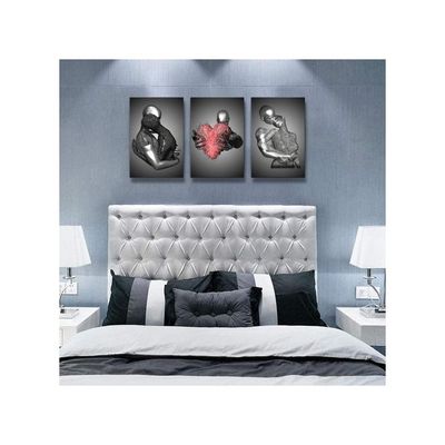 Ncyel Framed 3 Pcs Love Heart 3D Wall Art Metal Sculpture Romantic Couple Hug Abstract Art Prints Posters Decor Grey Black And White Canvas Prints For Bedroom Living Room Bathroom Hotel Valentine'S Day