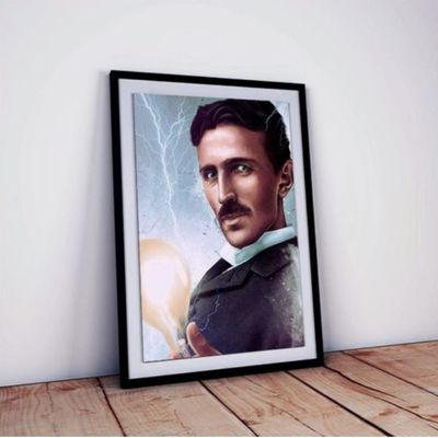 Nikola Tesla Poster With Frame For Room And Home Décor Hq Print Quality (Multicolor, 12 X 18 Inch, Framed)