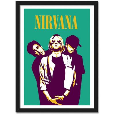Nirvana Band Art Framed Poster Acrylic Glass For Room & Office (10 Inch X 13 Inch, Multicolor)