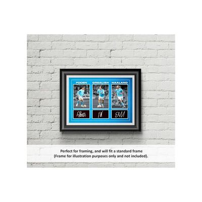 Phil Foden, Jack Grealish & Erling Haaland - Manchester City Signed A4 Montage Photo Print With Pre Printed Signature Autograph Football Gift