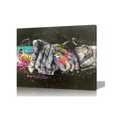 Poster Handshake Colorful Wall Art Art Classic Street Canvas Wall Art Art Canvas Wall Art Pop Art For Living Room Bedroom Decor Ready To Hang (24''Hx36''W)