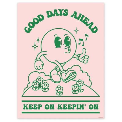 Poster Wall Art Print, Retro Aesthetic Room Decor, Positive Quote Good Days Ahead Art Print, Pink Green Pastel Vintage Nostalgia Poster