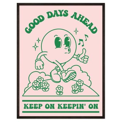 Poster Wall Art Print, Retro Aesthetic Room Decor, Positive Quote Good Days Ahead Art Print, Pink Green Pastel Vintage Nostalgia Poster