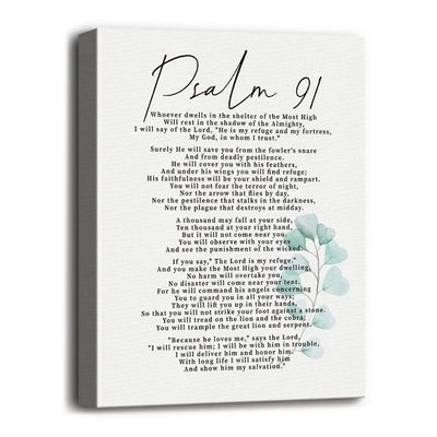 Psalms 91 Wall Art, Spiritual Wall Decor Sign, Scripture Signs For Home Or Office Decor, 12X15 Christian Canvas Wall Art
