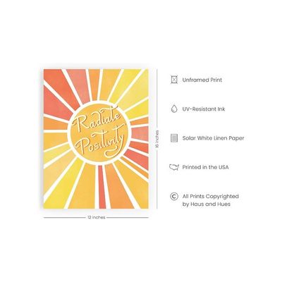 Radiate Positivity Poster – Inspirational Wall Art For Kids, Girls Bedroom Decor, Cute Motivational Poster, Teen Room & Classroom Aesthetic (Unframed, 12”X16”)