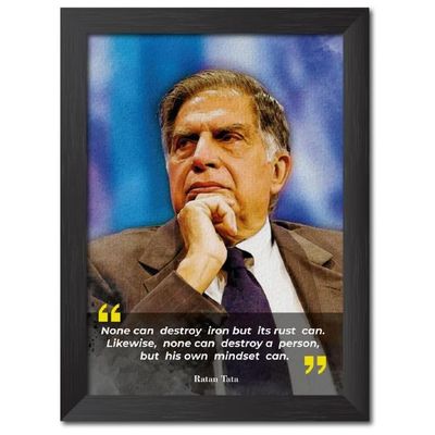 Ratan Tata Photo Frame Drawing Motivational Quotes Laminated Poster Framed Painting With Dark Color Matt Finish S (12 Inches X 9 Inches)