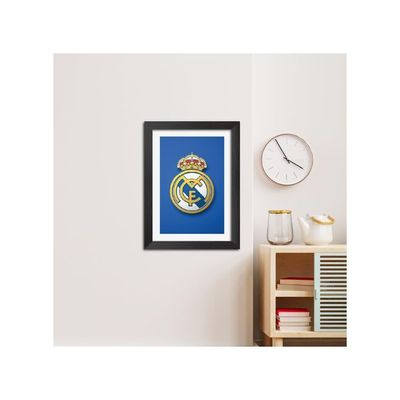 Real Madrid Fc 3D D Logo Wall Decoration Wooden Art Piece With Matt Finish Black Frame (12 Inches X 9 Inches) (Framed Poster)