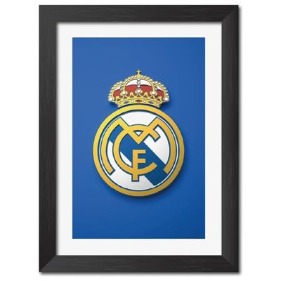 Real Madrid Fc 3D D Logo Wall Decoration Wooden Art Piece With Matt Finish Black Frame (12 Inches X 9 Inches) (Framed Poster)