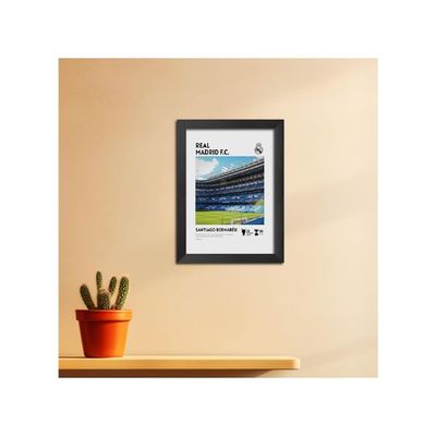 Real Madrid Poster Stadium Santiago Bernabeu Laminated Photo Frame Painting With Matt Finish Black  (12 Inches X 9 Inches)