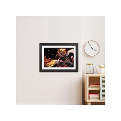 Rengoku Poster Demon Slayer Anime Laminated Posters Framed Paintings With Matt Finish Black Frame (12Inches X 9Inches)