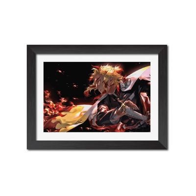 Rengoku Poster Demon Slayer Anime Laminated Posters Framed Paintings With Matt Finish Black Frame (12Inches X 9Inches)