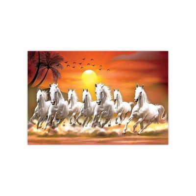 Rolled Sparkled Vastu Seven Running Horses Sunrise Vinyl Art Print For Room Décor Digital Reprint 36 Inch X 24 Inch Painting