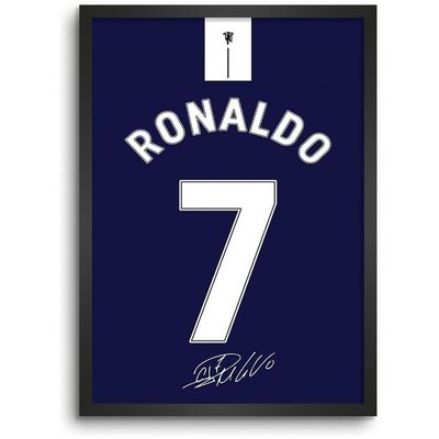 Ronaldo Blue Jersey Wall Decoration Art Framed Poster, 8 Inch X 12 Inch, Matt Laminated Poster With 0.5 Inch Black Wooden Frame