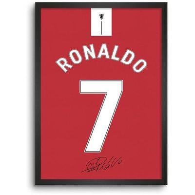 Ronaldo Red Jersey Wall Decoration Art Framed Poster, 8 Inch X 12 Inch, Matt Laminated Poster With 0.5 Inch Black Wooden Frame