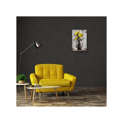 Rose Canvas Wall Art: Vintage Yellow Flower In Vase Framed Bedroom Decor - Black White Picture Home Decoration Artwork For Living Room Kitchen 12" X 15"