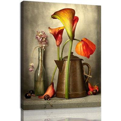 Rustic Flower Wall Art Vintage Floral Canvas Pictures Wall Decor For Bathroom Painting Vintage Poppy Wall Art Flower In Bottle Art Country Posters For Bedroom 16X24Inch No Frame