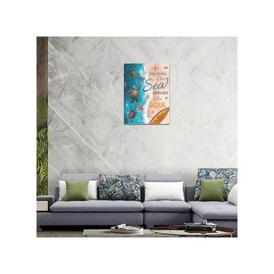 Sea Turtle Wall Art Nautical Bathroom Decor Beach Pictures Painting Ocean Starfish Seashell Artwork Blue Canvas Home Decor Framed For Bathroom Bedroom Living Room 12"X16"