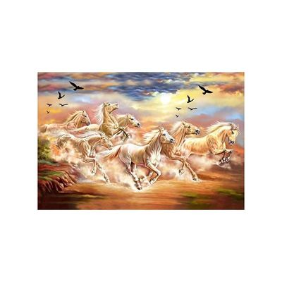 Seven Lucky Running Horses Vastu Wallpapers Fully Waterproof Vinyl Sticker Poster For Living Room, Bedroom, Office, Kids Room, Hall(12X18)