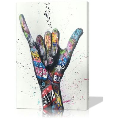 Shaka Sign Gesture Colorful Wall Art Canvas For Living Room Decor - Classic Street Poster