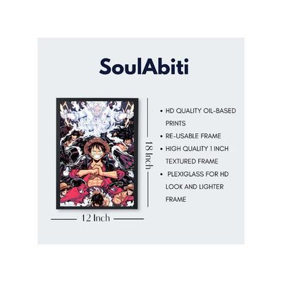 Soulabiti Presents One Piece Monkey.D.Luffy All Gears Art (12-Inch X 18-Inch, Framed)(Multicolor)