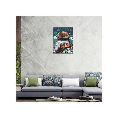 Space Wall Art Banksy Astronaut Pictures Wall Decor Street Painting Art Funny Pop Prints Abstract Colorful Spaceman Framed Artwork For Bedroom Living Room Office Ready To Hang 12"X16"