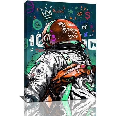 Space Wall Art Banksy Astronaut Pictures Wall Decor Street Painting Art Funny Pop Prints Abstract Colorful Spaceman Framed Artwork For Bedroom Living Room Office Ready To Hang 16"X24"