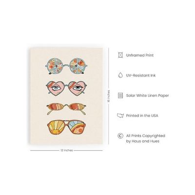 Sunglasses Art Poster For Teen Girls Room - Retro Indie Aesthetic Trippy Wall Art | Unframed 12"X16" (Hippie Sunglasses)