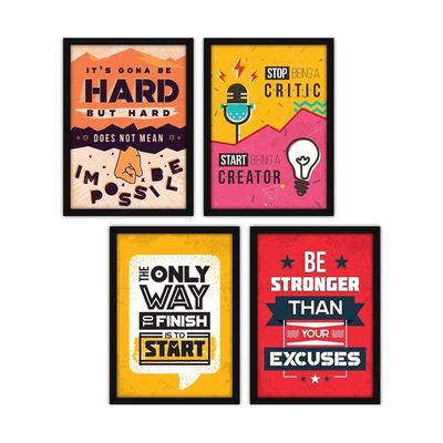 Synthetic Modern Motivational Quote Wall Art Frames With Glass - Set Of 4 (Multicolour, A3)