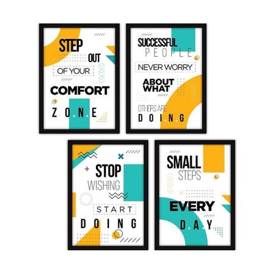 Synthetic Motivational Wall Posters With Glass For Home And Office Decoration - Set Of 4
