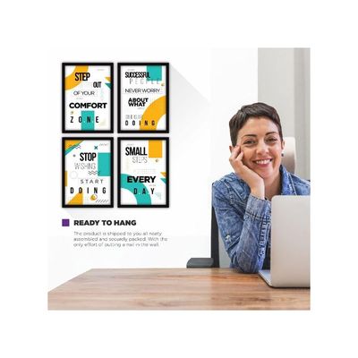 Synthetic Motivational Wall Posters With Glass For Home And Office Decoration - Set Of 4