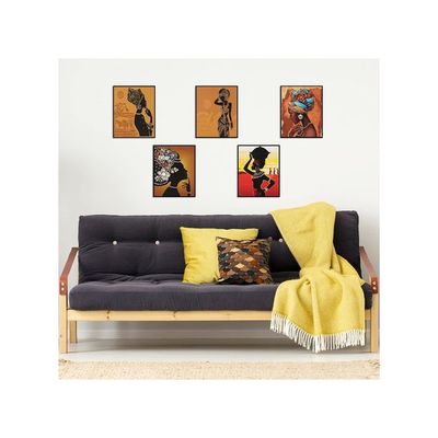 Tenare 9 Pieces African American Wall Art Painting Retro Style Black Woman Ethnic Ancient Theme  Girl Room Poster Black Art Painting Bedroom Bathroom Decor Unframed, 8 X 10 Inch