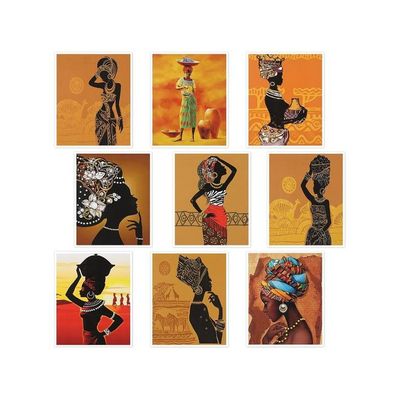 Tenare 9 Pieces African American Wall Art Painting Retro Style Black Woman Ethnic Ancient Theme  Girl Room Poster Black Art Painting Bedroom Bathroom Decor Unframed, 8 X 10 Inch
