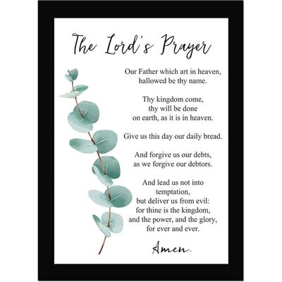 The Lords Prayer - Leaves Printed, Bible Verse Wall Photo Framed Wall Poster, Bible Quotes Print With Frame, Home (13.6 Inch X 10.2 Inch) Multicolor