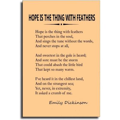 Vintage Emily Dickinson Poems Poster Hope Is The Thing With Feathers Wall Art Canvas Motivational Quotes Prints Pictures For Bedroom (16X24 Inch, Unframed)