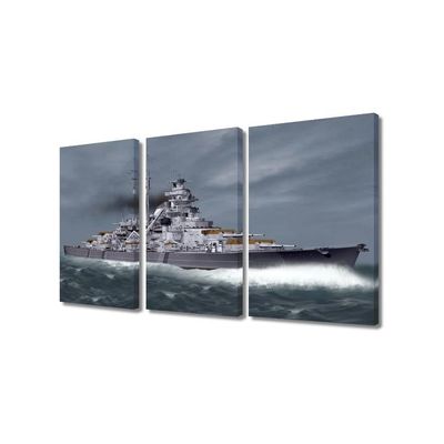 Wall Art For Living Room 3 Panel Black And White Wall Decor Battleship Bismarck Pictures Posters Naval Battleship Artwork House Decor Framed Ready To Hang Posters And Prints, 36" Wx24 H