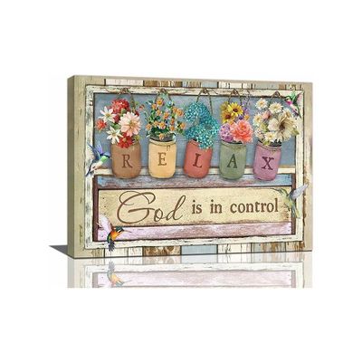 Wall Art Rustic Flower Hummingbird Pictures Wall Decor Country Christian Floral Painting Inspirational Canvas Prints Modern Framed Home Artwork Decor For Bathroom Bedroom 16"X12"