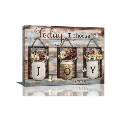 Wall Art Rustic Flower Joy Pictures Wall Decor Country Christian Floral Painting Inspirational Canvas Prints Modern Framed Home Artwork Decor For Bathroom Bedroom Living Room 16"X12"