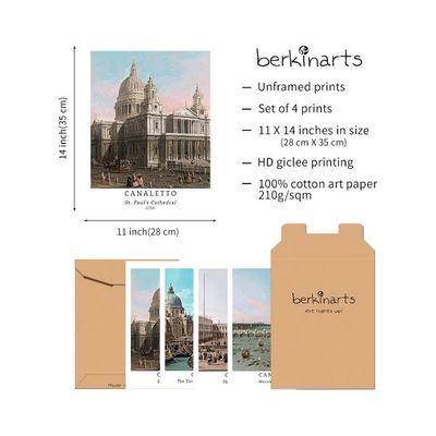 Wall Art Unframed Prints  Art Paper Set Of 4, 11X14 Inch Classical Landscape Artwork, Livingroom Decoration Seasons Spring Aesthetic Illustrations Famous Painting Canaletto Print