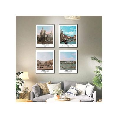 Wall Art Unframed Prints  Art Paper Set Of 4, 11X14 Inch Classical Landscape Artwork, Livingroom Decoration Seasons Spring Aesthetic Illustrations Famous Painting Canaletto Print