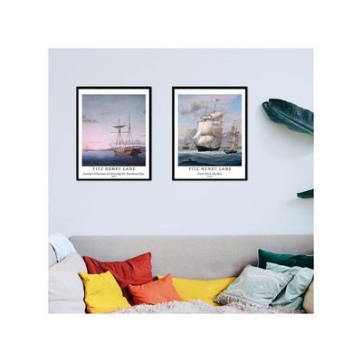 Wall Art Unframed Prints  Art Paper Set Of 4, 8X10 Inch Classical Landscape Artwork, Bedroom Decoration Boat Illustrations Sunset Scenery Seascape Frameless Fitz Henry Lane Poster