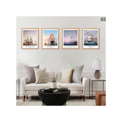 Wall Art Unframed Prints  Art Paper Set Of 4, 8X10 Inch Classical Landscape Artwork, Bedroom Decoration Boat Illustrations Sunset Scenery Seascape Frameless Fitz Henry Lane Poster