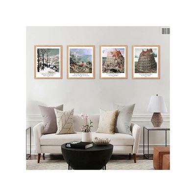 Wall Art Unframed Prints  Art Paper Set Of 4, 8X10 Inch Classical Landscape Artwork, Modern Decoration Elegant Scenery Cityscape Hills Birthday Gift Pieter Bruegel The Elder Painting