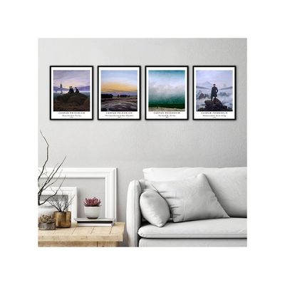 Wall Art Unframed Prints  Art Paper Set Of 4, 8X10 Inch Classical Landscape Artwork, Office Decoration Elegant Illustrations Mountain Natural Cloud Caspar Friedrich Painting