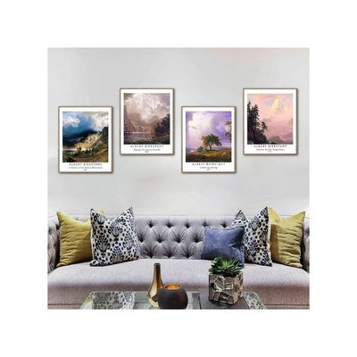 Wall Unframed Prints  Paper Set Of 4, 11X14 Inch Classic Landscape Work, Home Decoration Vintage Elegant Botanical Mountain Aesthetic Multicolor Natural Albert Bierstadt Poster