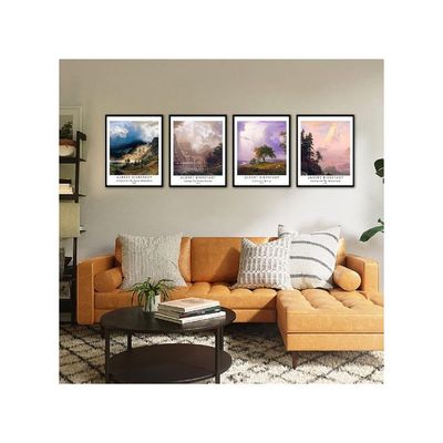 Wall Unframed Prints  Paper Set Of 4, 11X14 Inch Classic Landscape Work, Home Decoration Vintage Elegant Botanical Mountain Aesthetic Multicolor Natural Albert Bierstadt Poster