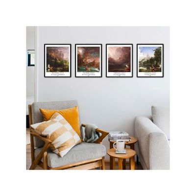 Wall Unframed Prints  Paper Set Of 4, 8X10 Inch Classic Landscape Work, Indoor Decoration Beautiful Vintage Brown Botanical Multicolor Colorful Famous Painting Thomas Cole Poster
