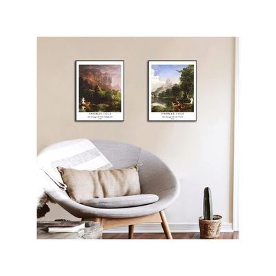 Wall Unframed Prints  Paper Set Of 4, 8X10 Inch Classic Landscape Work, Indoor Decoration Beautiful Vintage Brown Botanical Multicolor Colorful Famous Painting Thomas Cole Poster