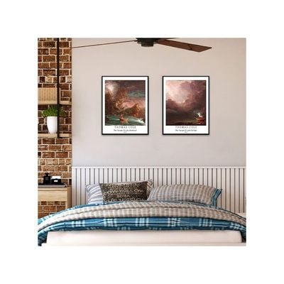 Wall Unframed Prints  Paper Set Of 4, 8X10 Inch Classic Landscape Work, Indoor Decoration Beautiful Vintage Brown Botanical Multicolor Colorful Famous Painting Thomas Cole Poster