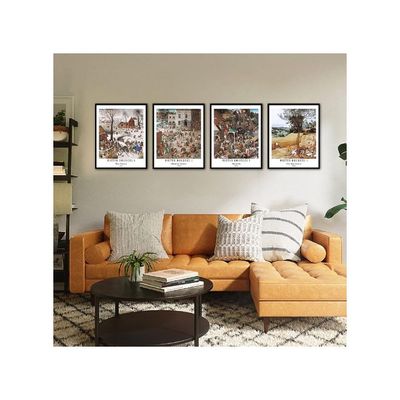 Wall Unframed Prints  Paper Set Of 4, 8X10 Inch Classical Landscape Work, College Decoration Seasons Beautiful Scenery Cityscape Watercolor Pieter Bruegel The Elder Poster